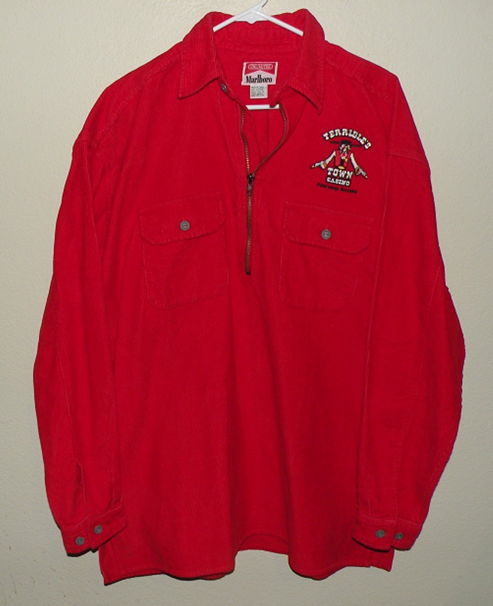 Marlboro Men's Med Quarter Zip Shirt Red Corduroy Terribles Casino Pahrump NV